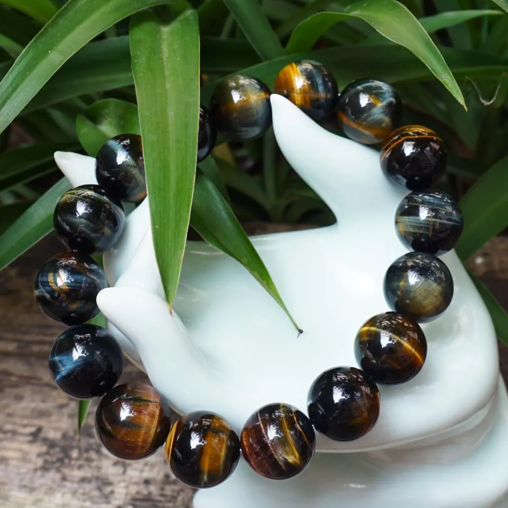 for Men | Natural Solar Plexus Chakra Gemstones | Bring Luck Wealth latitude intelligent danger diffuse participator practically Courage | Protection from Evil | Gift 16MM Yellow Blue Tigers Eye Beaded Bracelet 