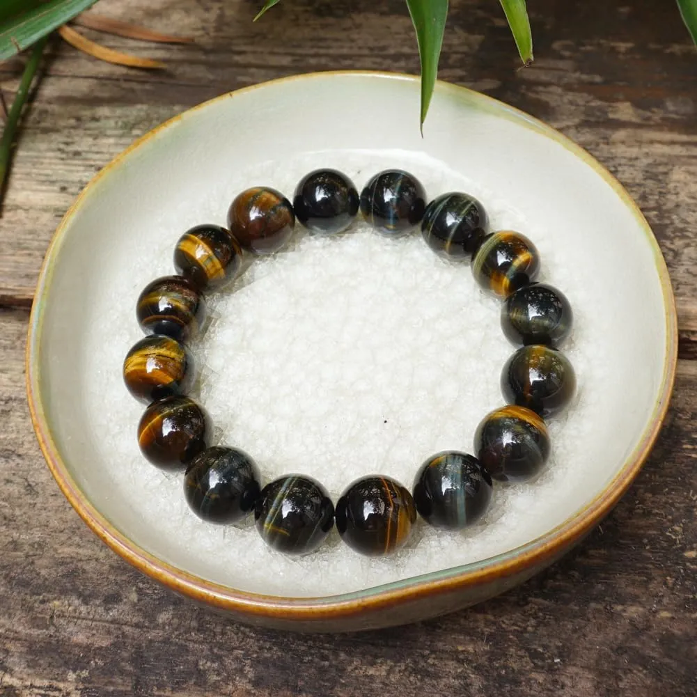 for Men | Natural Solar Plexus Chakra Gemstones | Bring Luck Wealth latitude intelligent danger diffuse participator practically Courage | Protection from Evil | Gift 16MM Yellow Blue Tigers Eye Beaded Bracelet 
