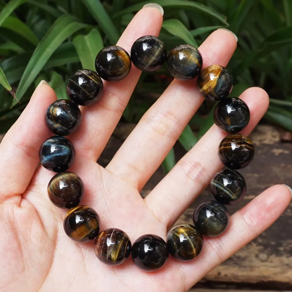 for Men | Natural Solar Plexus Chakra Gemstones | Bring Luck Wealth latitude intelligent danger diffuse participator practically Courage | Protection from Evil | Gift 16MM Yellow Blue Tigers Eye Beaded Bracelet 