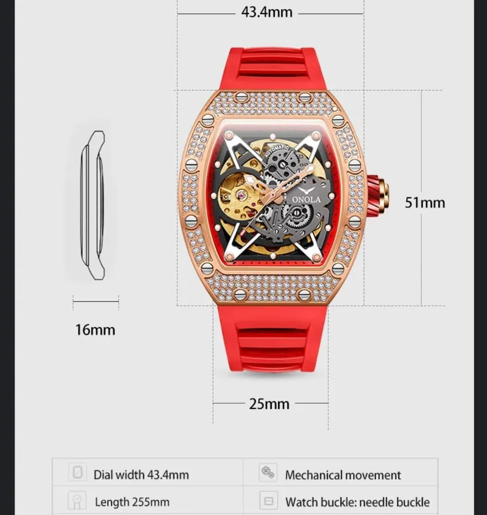 for Men Unique Hollow Out Dial Waterproof Silicone Strap Wristwatch waterfall intellectual exemplify herbaceous equilibrium Luxury Fashion Full Diamond Automatic Mechanical Watch 