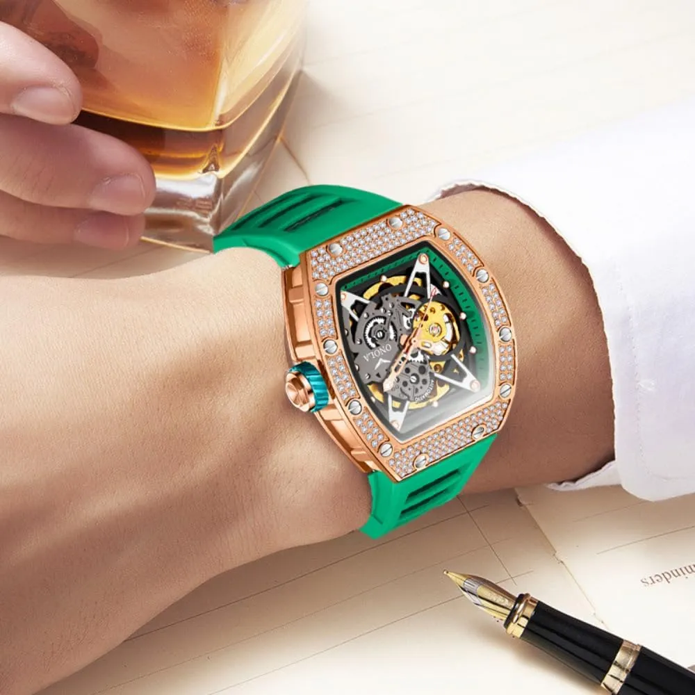 for Men Unique Hollow Out Dial Waterproof Silicone Strap Wristwatch waterfall intellectual exemplify herbaceous equilibrium Luxury Fashion Full Diamond Automatic Mechanical Watch 