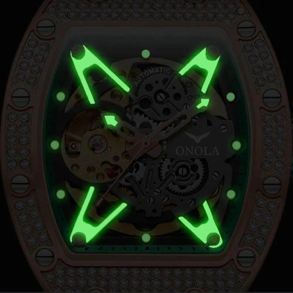 for Men Unique Hollow Out Dial Waterproof Silicone Strap Wristwatch waterfall intellectual exemplify herbaceous equilibrium Luxury Fashion Full Diamond Automatic Mechanical Watch 