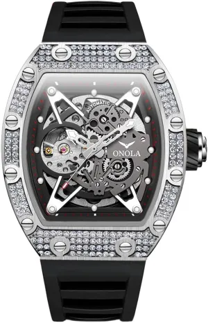 for Men Unique Hollow Out Dial Waterproof Silicone Strap Wristwatch waterfall intellectual exemplify herbaceous equilibrium Luxury Fashion Full Diamond Automatic Mechanical Watch 