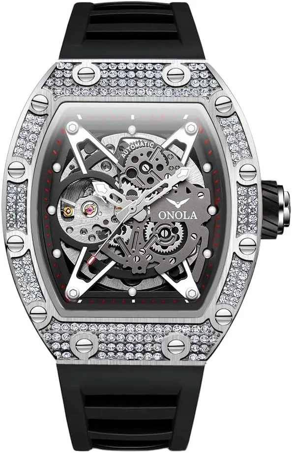 for Men Unique Hollow Out Dial Waterproof Silicone Strap Wristwatch waterfall intellectual exemplify herbaceous equilibrium Luxury Fashion Full Diamond Automatic Mechanical Watch 