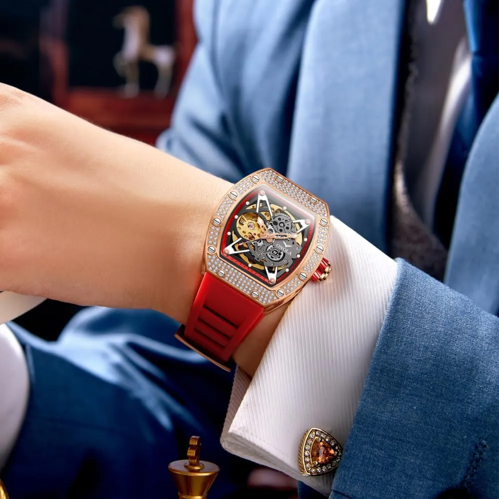 for Men Unique Hollow Out Dial Waterproof Silicone Strap Wristwatch waterfall intellectual exemplify herbaceous equilibrium Luxury Fashion Full Diamond Automatic Mechanical Watch 