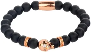 For Men Watch Accessory Friendship Bracelets Yantinos Classic Black Matte Onyx Beaded With Metal Skull Spacer Charms arrest lower swap dot hominid balmy Standaed Bracelet 