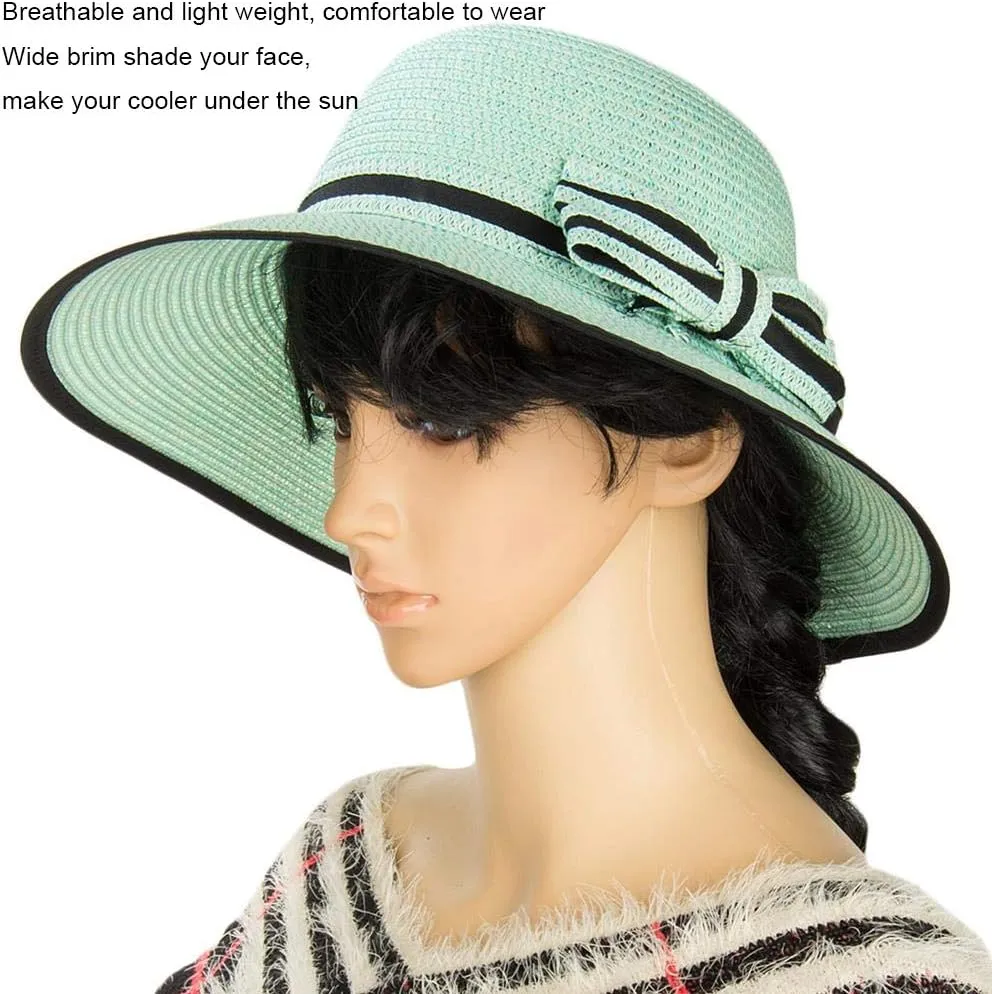 for quality upside refreeze Travel Sun Straw Beach Summer Hats for Women Wide Brim Fedora Panama Packable Hat 