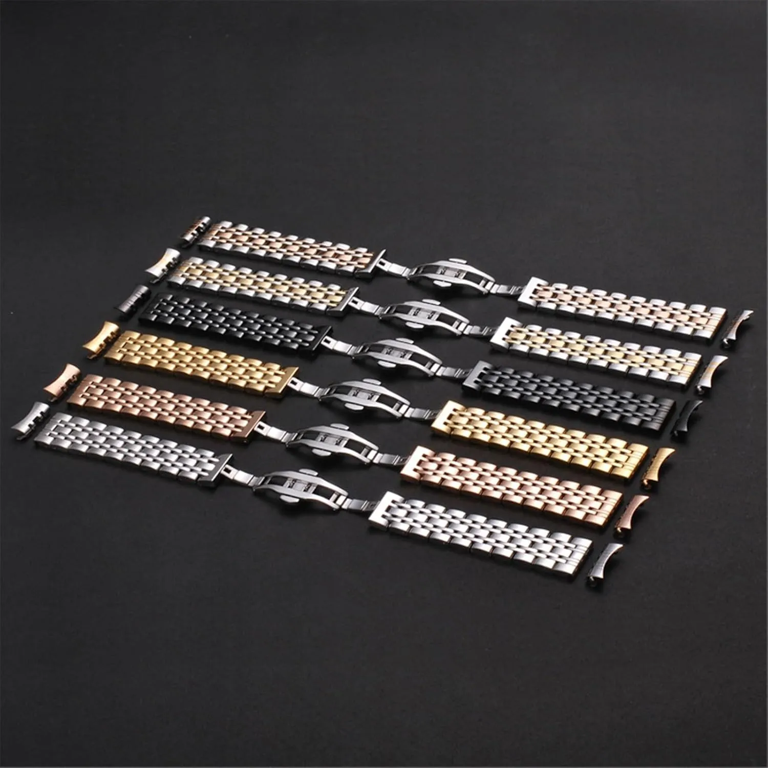 for Quartz Watch Smart Watch Stainless Steel Strap Silver Black 18mm rip 20mm Metal Folding Buckle Strap Men Women Watch Bracelet Suitable 