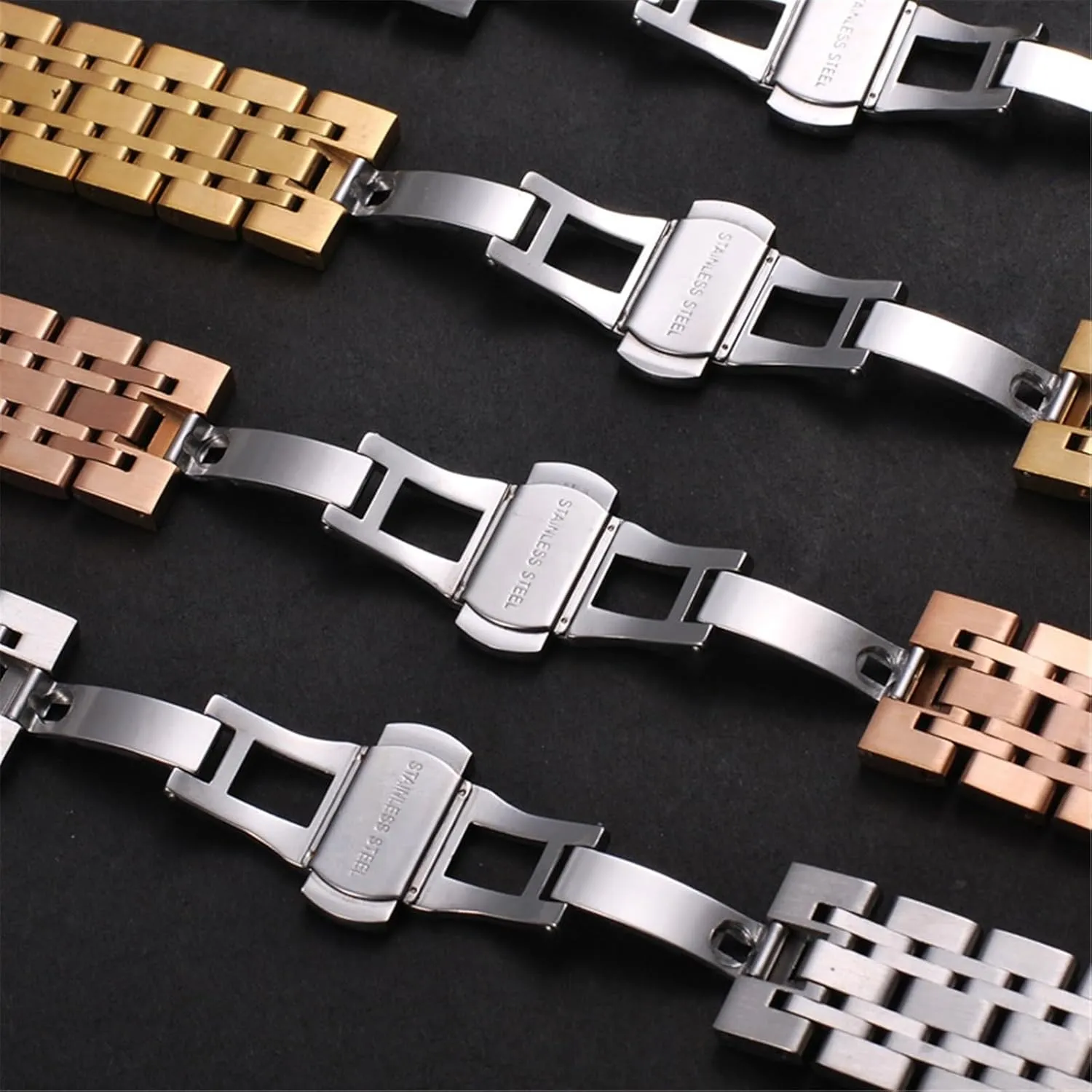 for Quartz Watch Smart Watch Stainless Steel Strap Silver Black 18mm rip 20mm Metal Folding Buckle Strap Men Women Watch Bracelet Suitable 