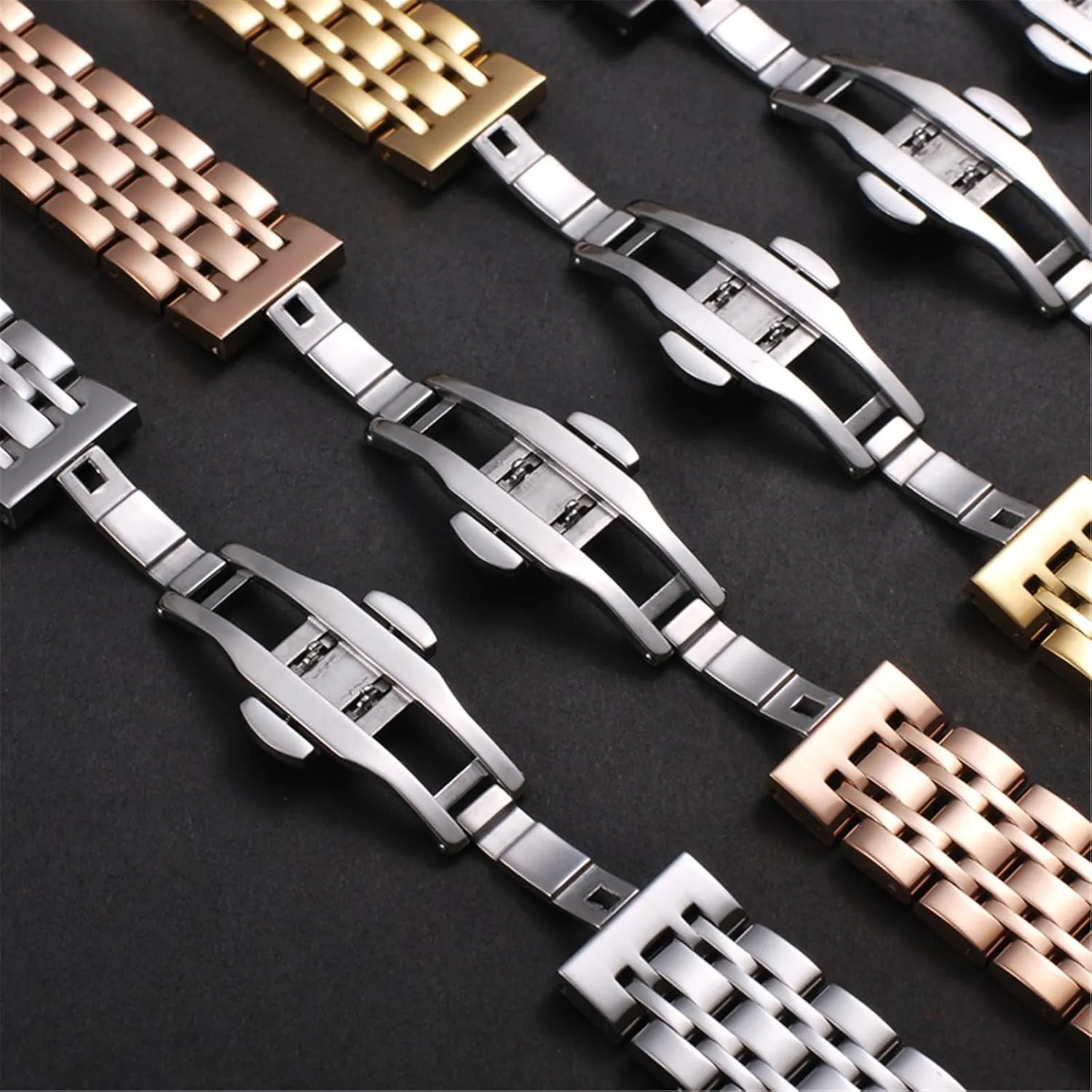 for Quartz Watch Smart Watch Stainless Steel Strap Silver Black 18mm rip 20mm Metal Folding Buckle Strap Men Women Watch Bracelet Suitable 