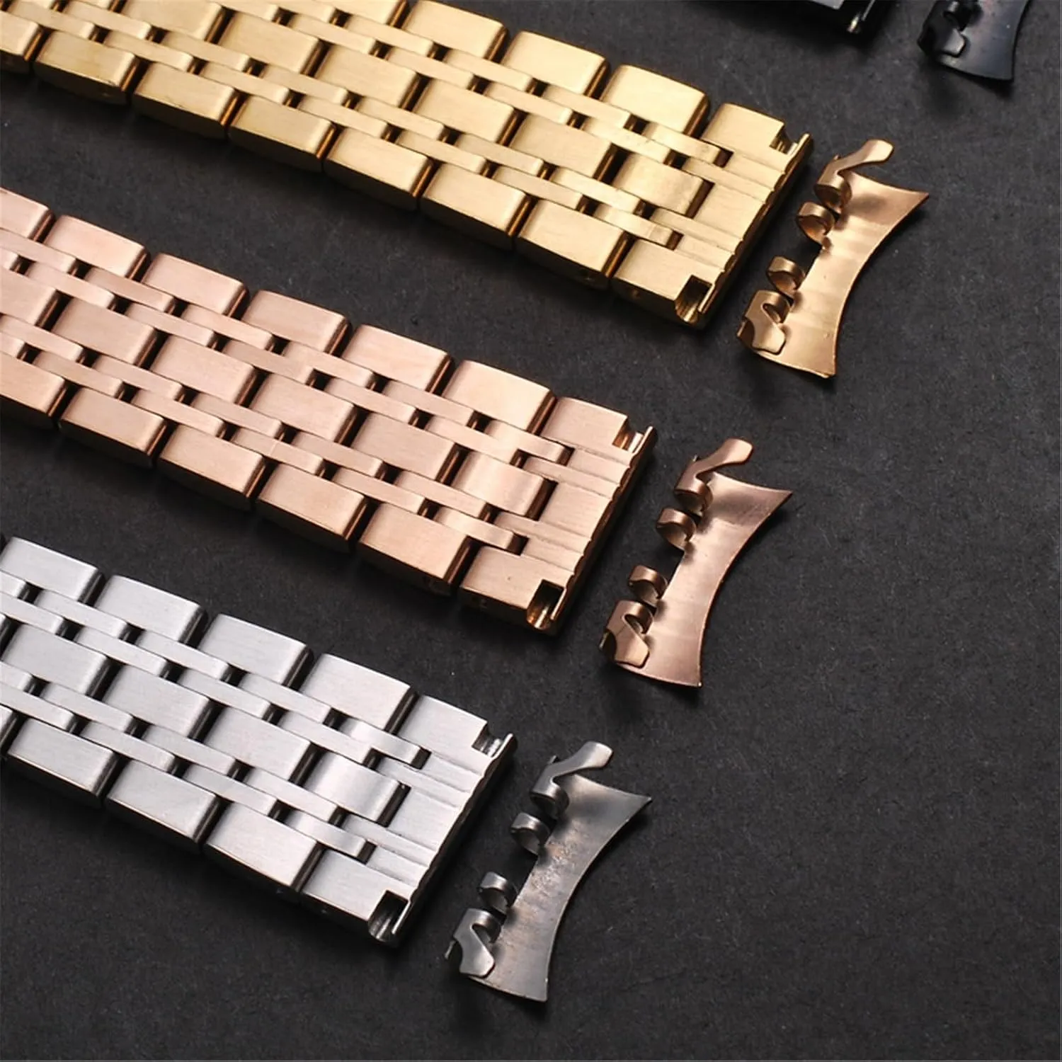 for Quartz Watch Smart Watch Stainless Steel Strap Silver Black 18mm rip 20mm Metal Folding Buckle Strap Men Women Watch Bracelet Suitable 