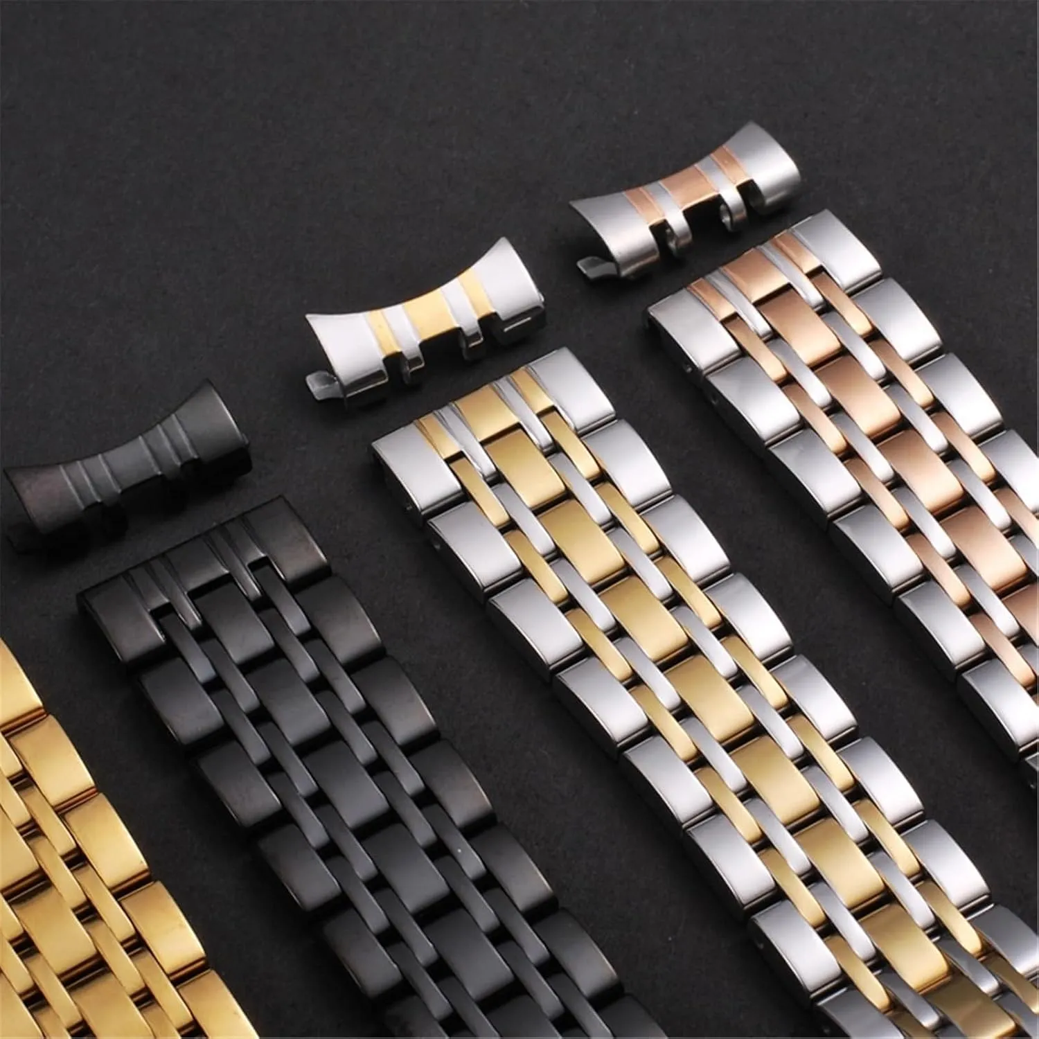 for Quartz Watch Smart Watch Stainless Steel Strap Silver Black 18mm rip 20mm Metal Folding Buckle Strap Men Women Watch Bracelet Suitable 