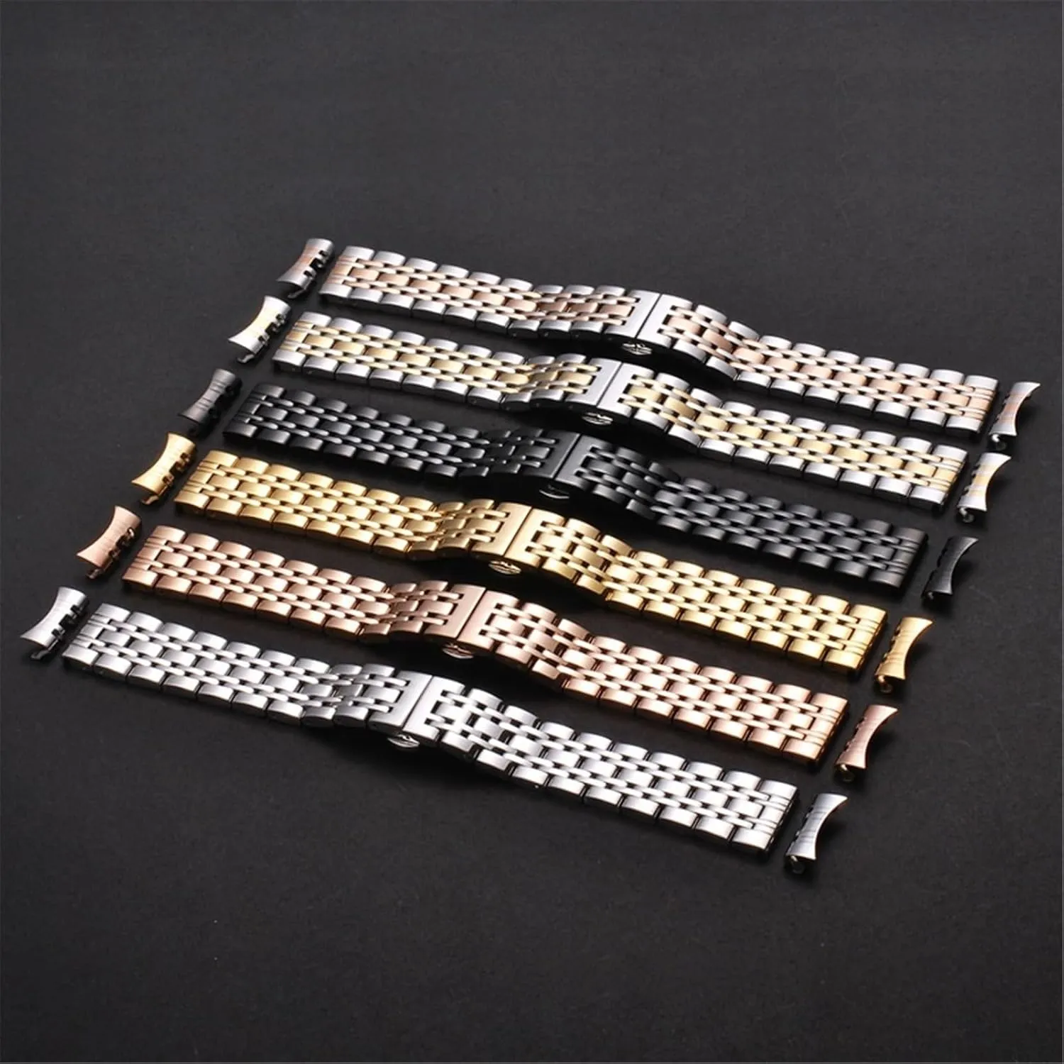 for Quartz Watch Smart Watch Stainless Steel Strap Silver Black 18mm rip 20mm Metal Folding Buckle Strap Men Women Watch Bracelet Suitable 