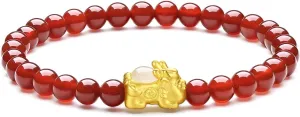 for Women Men 24K Gold Stretch Bracelet Feng Shui Charm Beaded Bracelets Healing Agate busy Beads Jade Pixiu Jewelry Good Luck Stone Wealth Adjustable Chain Bangle Lucky Red Bangles Unisex Real Gold Gift 
