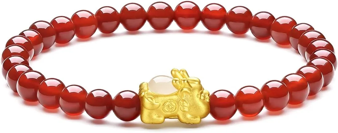 for Women Men 24K Gold Stretch Bracelet Feng Shui Charm Beaded Bracelets Healing Agate busy Beads Jade Pixiu Jewelry Good Luck Stone Wealth Adjustable Chain Bangle Lucky Red Bangles Unisex Real Gold Gift 