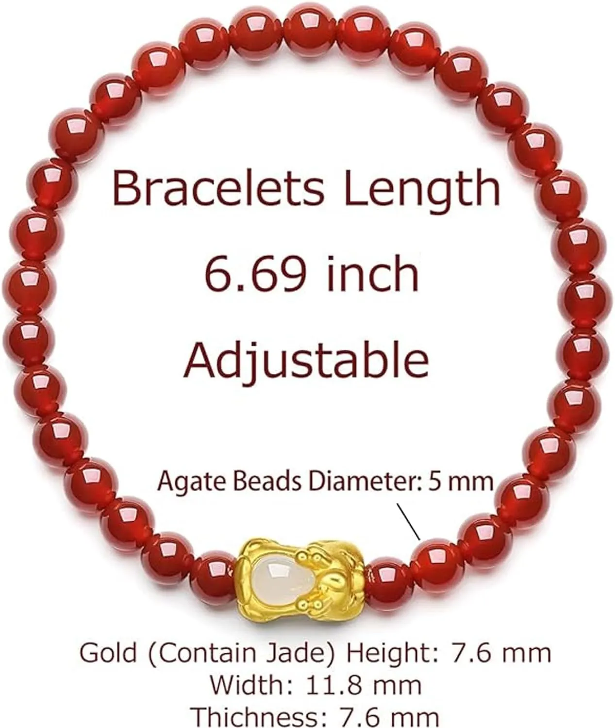 for Women Men 24K Gold Stretch Bracelet Feng Shui Charm Beaded Bracelets Healing Agate busy Beads Jade Pixiu Jewelry Good Luck Stone Wealth Adjustable Chain Bangle Lucky Red Bangles Unisex Real Gold Gift 