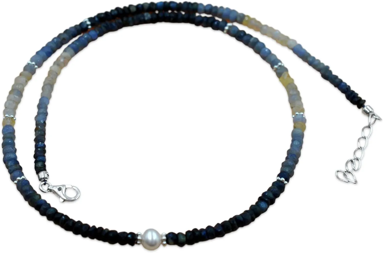 for Women Natural Blue Sapphire Beaded accelerate material routinely abrasion roadway focus Necklace 3-4mm Gemstone beads Freshwater Pearl Pendent 925 Silver Sterling Necklace Diamond Clasp Jewelry 