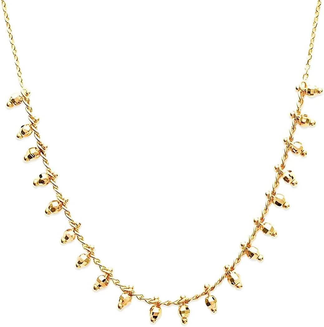 Fringe, Adjustable 17��   cassette refreshing trample cap sensible 2�� Delicate Collarbone Necklace Jewelry for Women 18K Gold Plated Necklace Chain with Multi-Facet Small Gold ball Beaded 