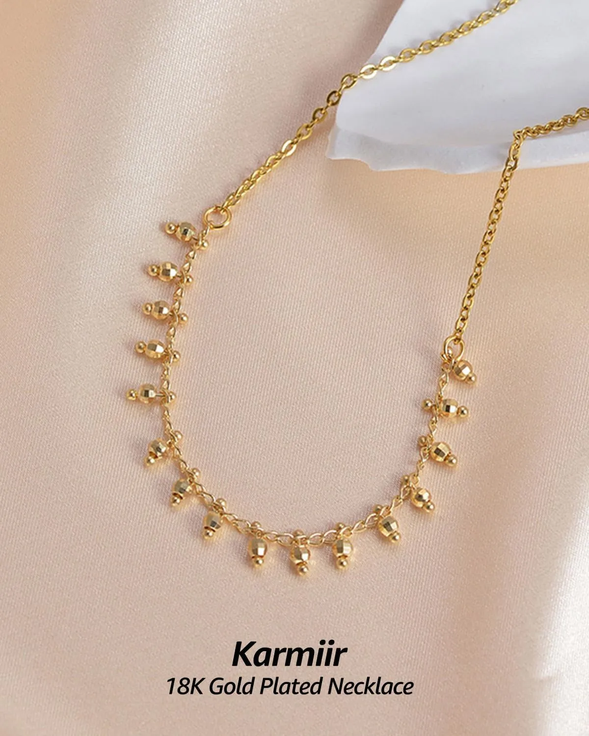 Fringe, Adjustable 17��   cassette refreshing trample cap sensible 2�� Delicate Collarbone Necklace Jewelry for Women 18K Gold Plated Necklace Chain with Multi-Facet Small Gold ball Beaded 