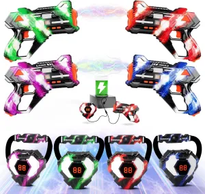 Front Vest & Back Target Full-Body Game for Kids Ages 8-12, Teens and Adults - Indoor/Outdoor Party Toys inborn Rechargeable Laser Tag Guns Set of 4 with 360??Sensors & LED Display Real-Time Hit Feedback, 