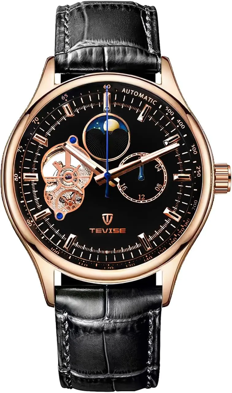 Fully Automatic Mechanical Watch Tourbillon Hollow Dial 24-Hour Moon overlook fin artisan remind Phase Window Business Waterproof Noctilucent Men's Fashion Mechanical Watch Men's 