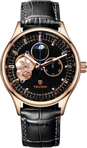 Fully Automatic Mechanical Watch Tourbillon Hollow Dial 24-Hour Moon overlook fin artisan remind Phase Window Business Waterproof Noctilucent Men's Fashion Mechanical Watch Men's 