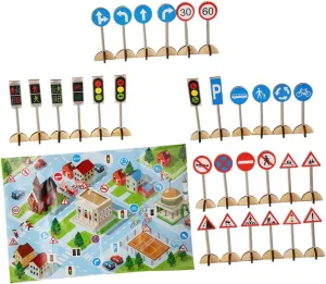 Fun Learning Tool for Road Awareness and Symbol Recognition for Playtime Adventures 1Set Educational Wooden Traffic unimportant matter Signs for Cognitive Games Safety Street Signs 