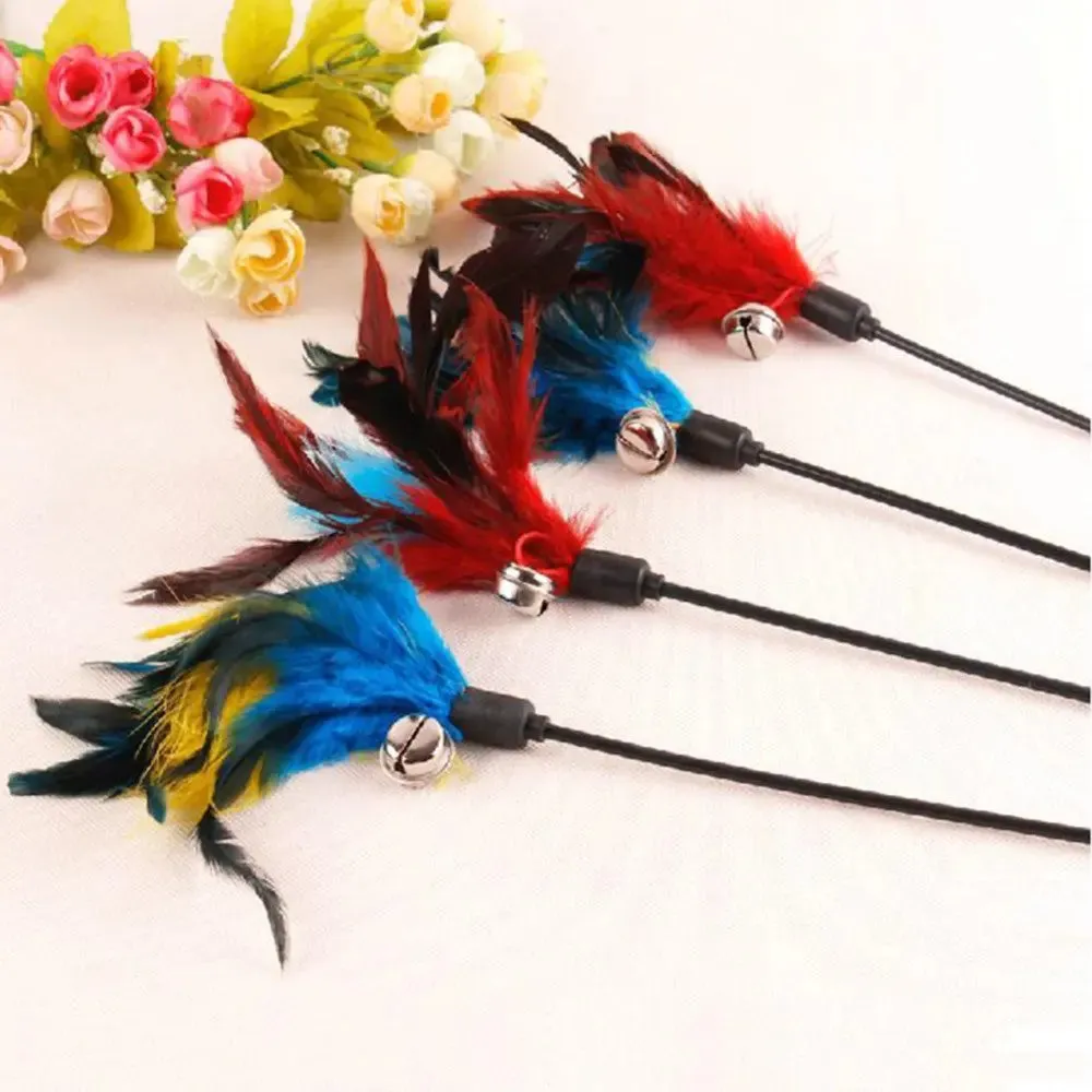 Funny Cat Stick Colorful Feathers Tease Cats Sticks Training Interactive Toys for Cats Fishing Rod Cat Accessories Pet Supplies