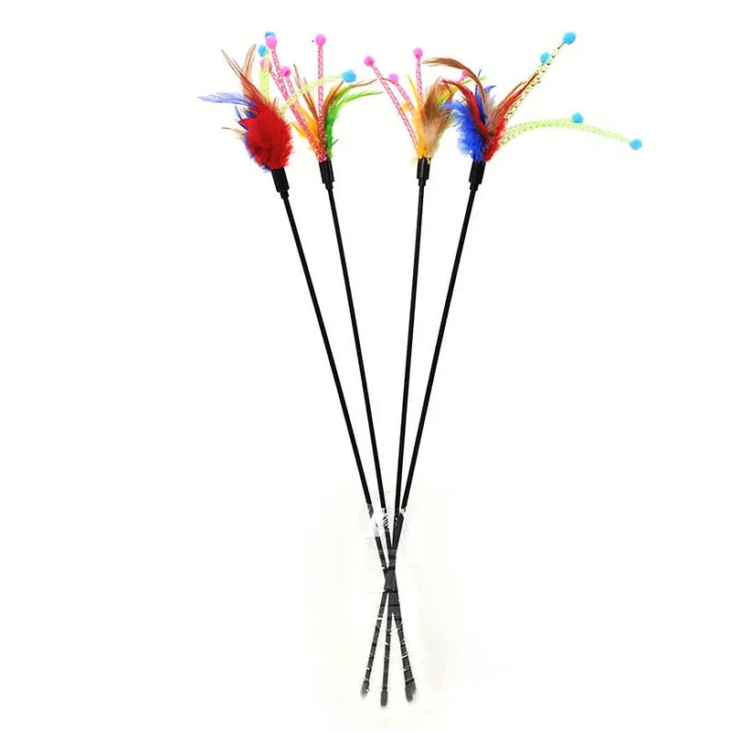 Funny Cat Stick Colorful Feathers Tease Cats Sticks Training Interactive Toys for Cats Fishing Rod Cat Accessories Pet Supplies