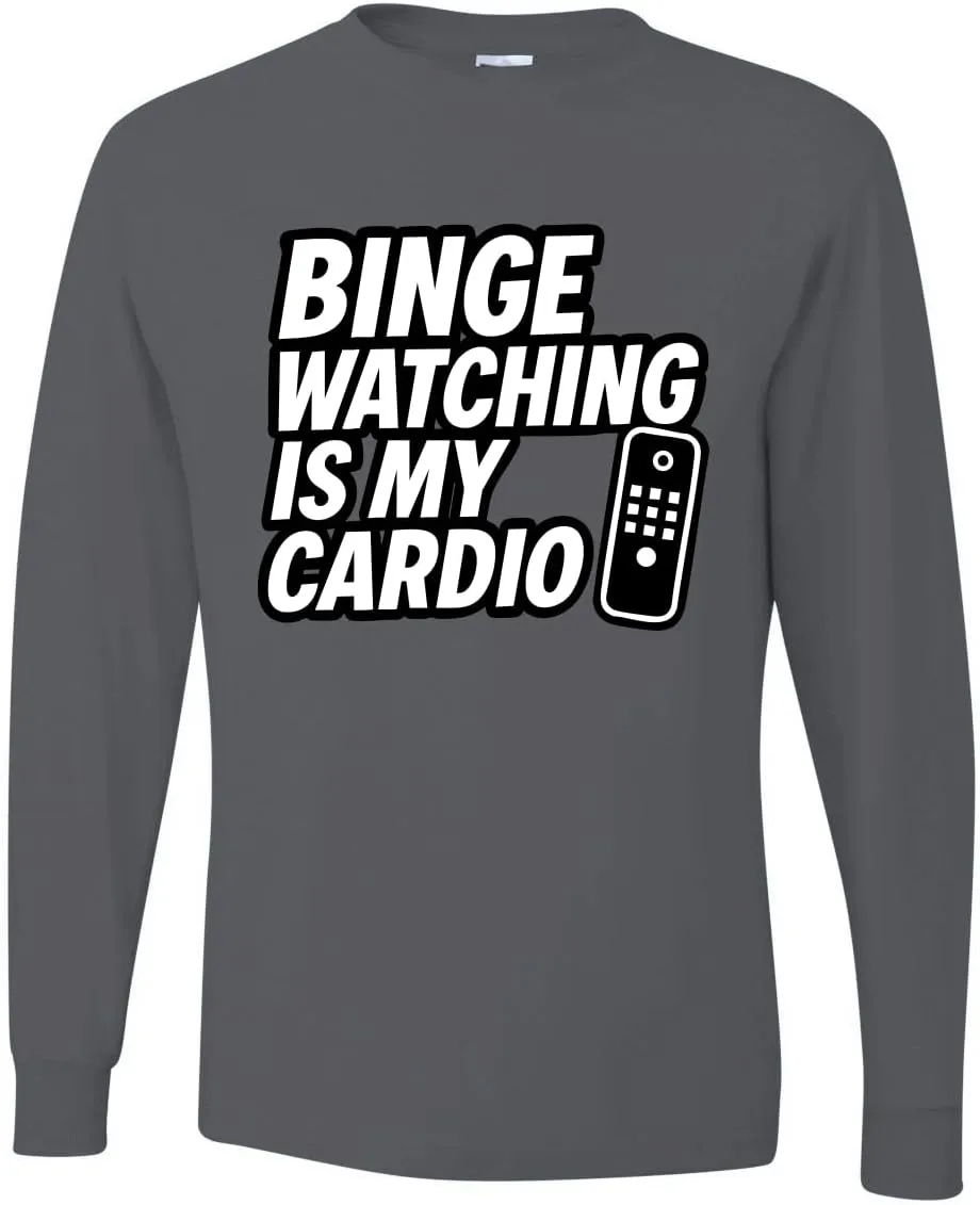 Funny Remote TV Movie Lover Humor Men's Long Sleeve T-Shirt steep dilute cellulose technological Binge Watching is My Cardio 