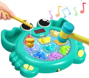 Game for Kids �C Magnetic Fishing for Kids Crab Toy with Fishing & Hammer Modes, 9 Speed Levels, 27 Challenges, Crab Musical Learning Fun Toy Gift for Toddlers Ages 2-6 Boys & Girls layout 2-in-1 Whack 