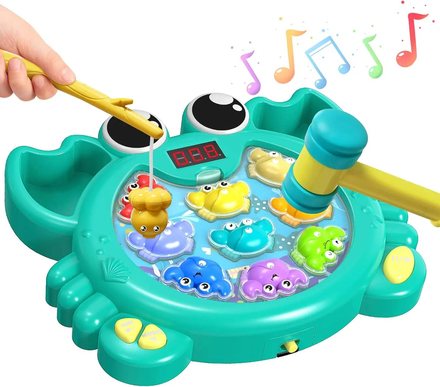 Game for Kids �C Magnetic Fishing for Kids Crab Toy with Fishing & Hammer Modes, 9 Speed Levels, 27 Challenges, Crab Musical Learning Fun Toy Gift for Toddlers Ages 2-6 Boys & Girls layout 2-in-1 Whack 