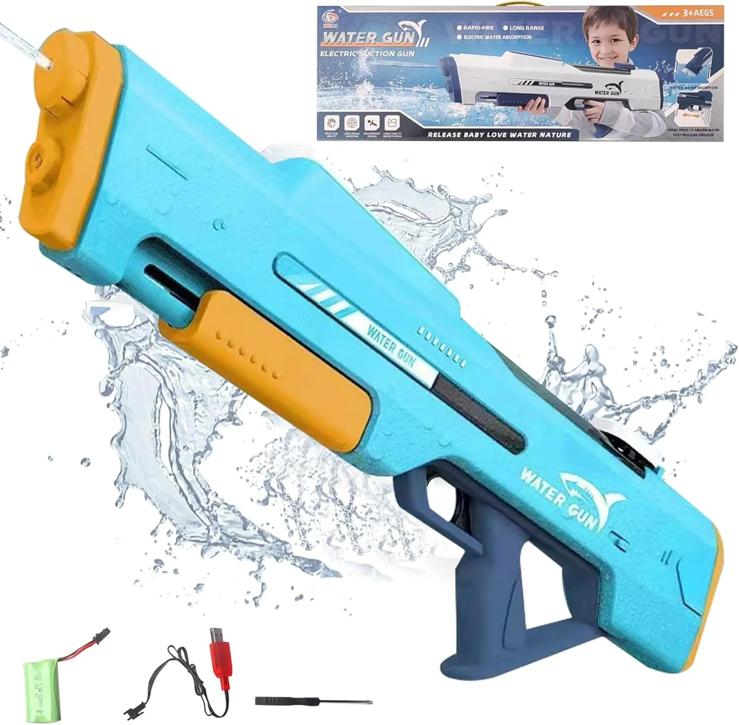 Game Toys for Kids Age 8-12,4-8 (Turquoise Blue) Electric Water Gun,Hand Self Integrated Automatic Water Suction cany mistrust aero Gun,Adult and Child Electric Water Guns,Summer Pool Beach Outdoor 