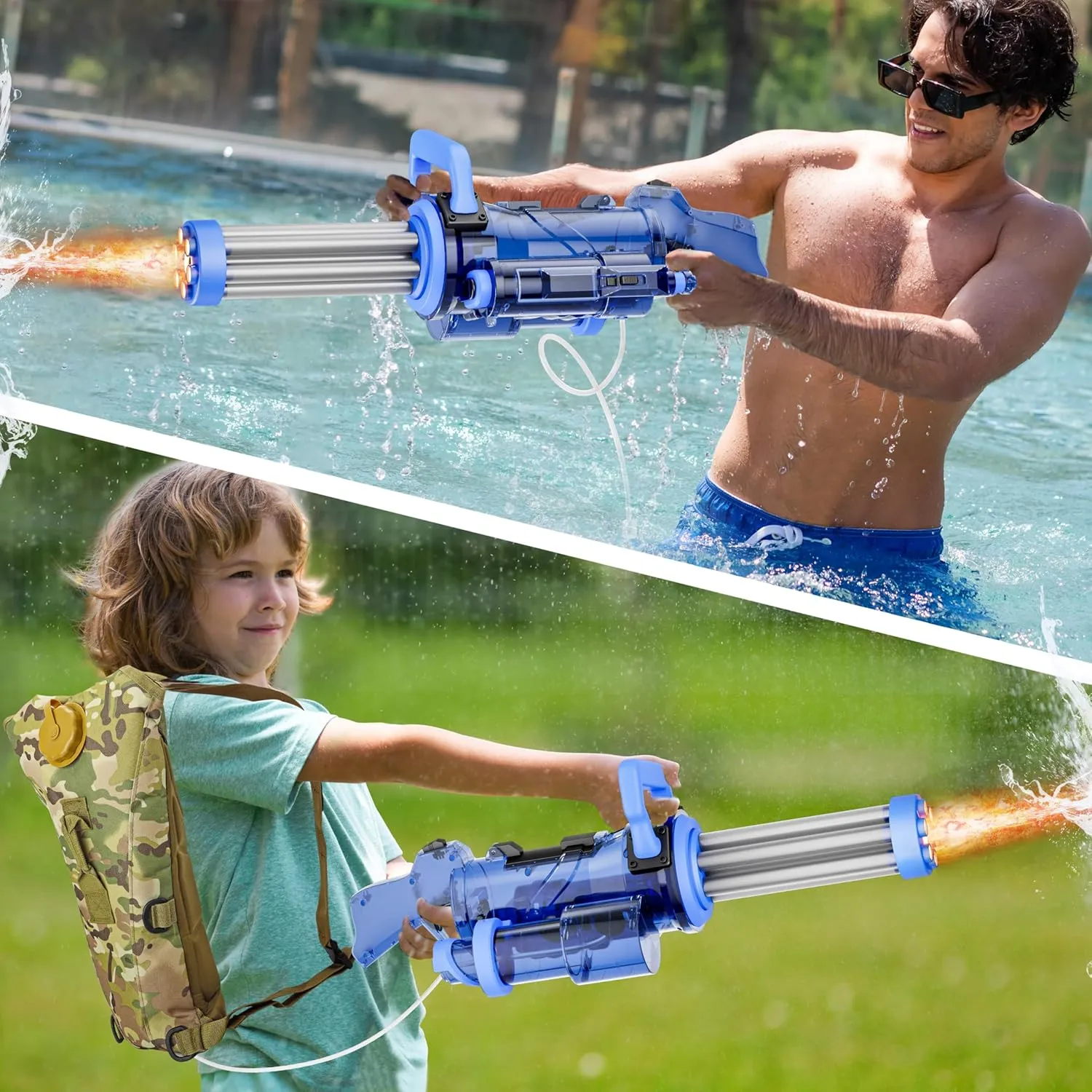 Game(Sky Blue) Gatling Electric Water Gun hole figurative for Adults Kids Age 8-12, Powerful Automatic Squirt Gun, High Powered Shooting 200  Times, 25-28 FT Long Range Auto Water Blaster, Outdoor Pool Toy 