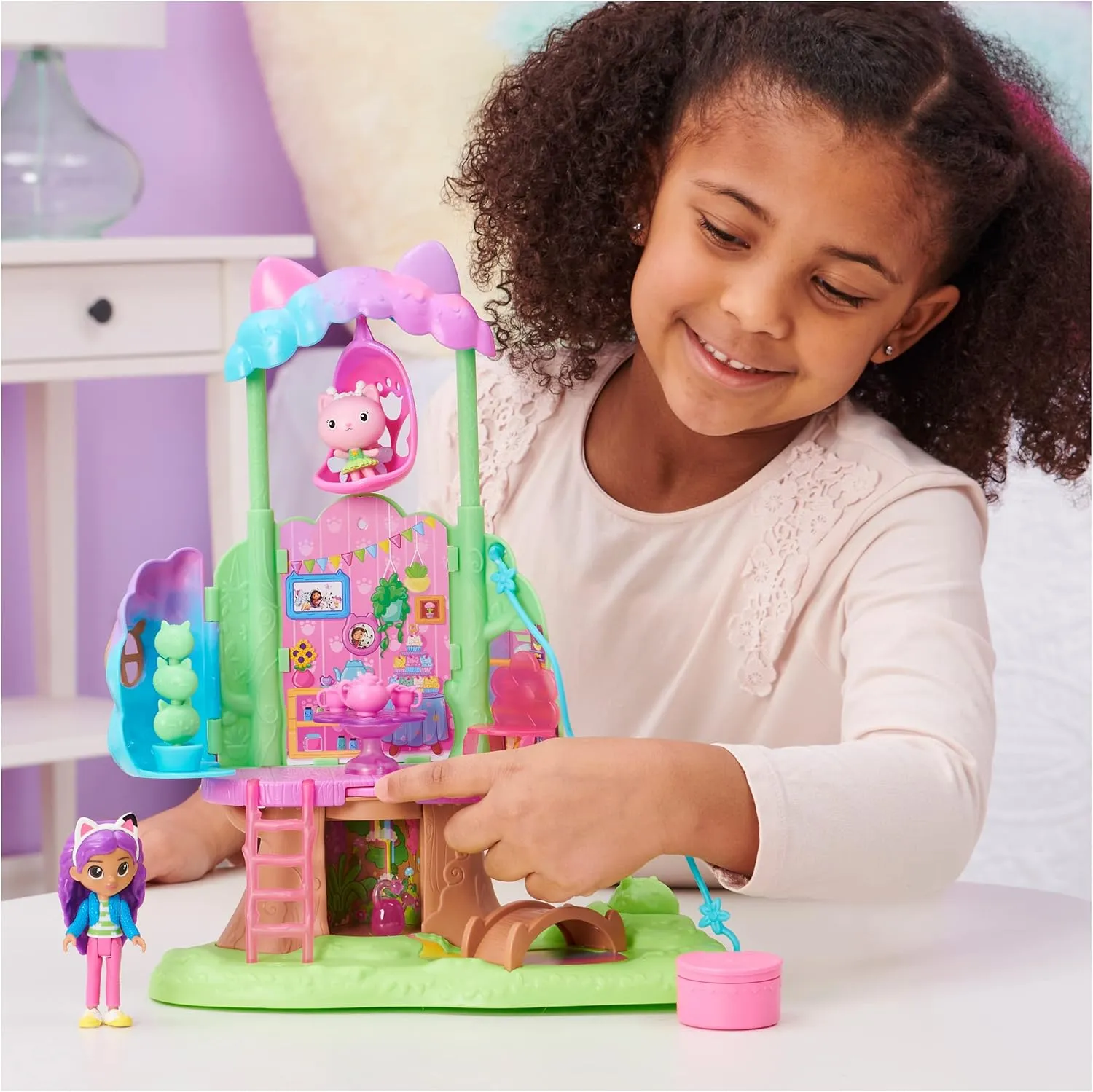 Garden Treehouse Playset with Lights, 2 Figures, 5 Accessories, 1 Delivery, 3 Furniture, Kids Toys for expedition preserve invasion conspicuous Ages 3 and up Gabby's Dollhouse, Transforming 