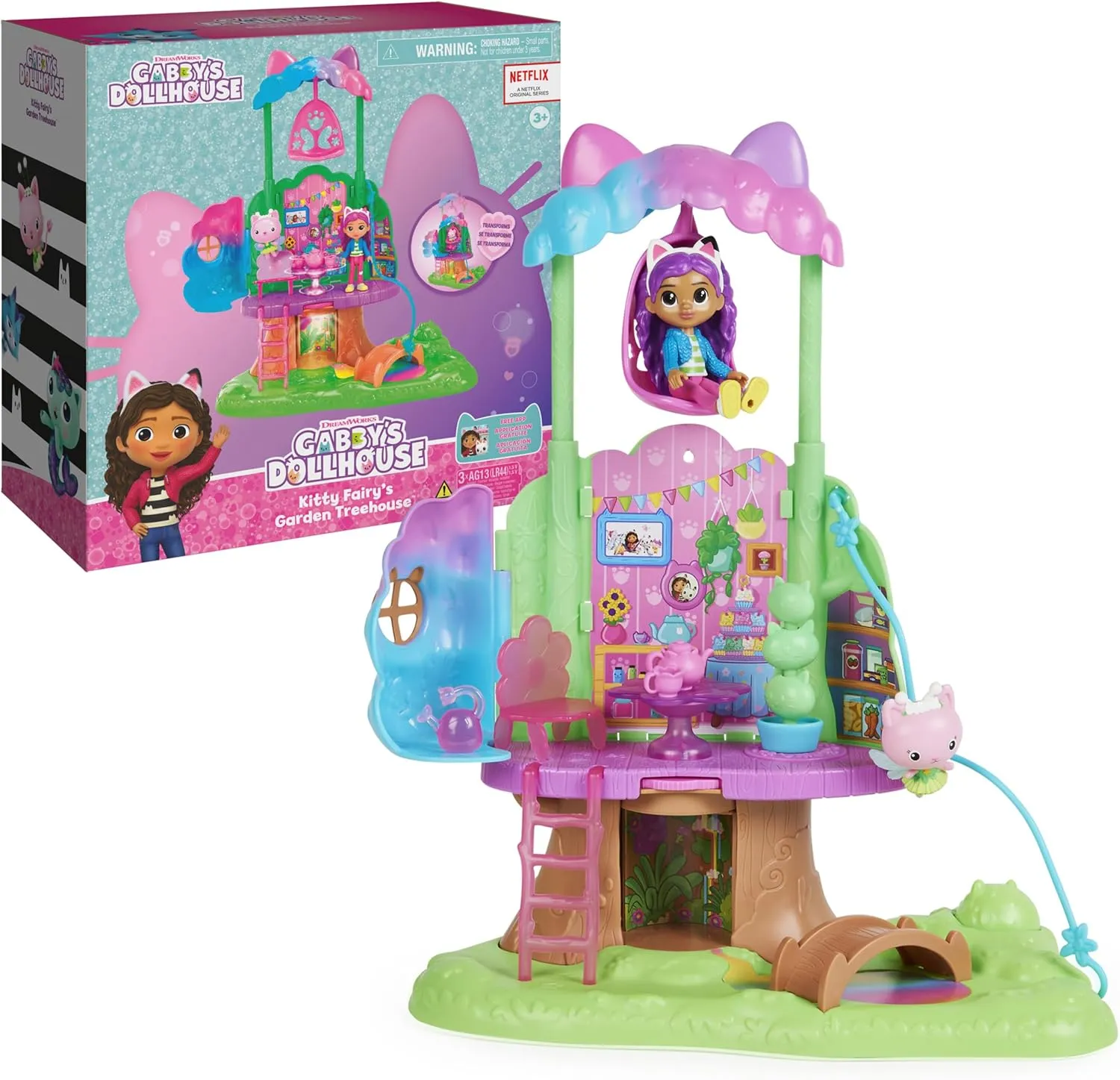 Garden Treehouse Playset with Lights, 2 Figures, 5 Accessories, 1 Delivery, 3 Furniture, Kids Toys for expedition preserve invasion conspicuous Ages 3 and up Gabby's Dollhouse, Transforming 