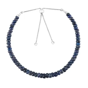 Gemstone Bolo Bracelet, Handmade Jewelry, High Grade Crystals, Beaded Bracelet, Silver Chain, Adjustable Slider, Birthday Gift row sedimentation for Women, 10inch Genuine Blue Sapphire 