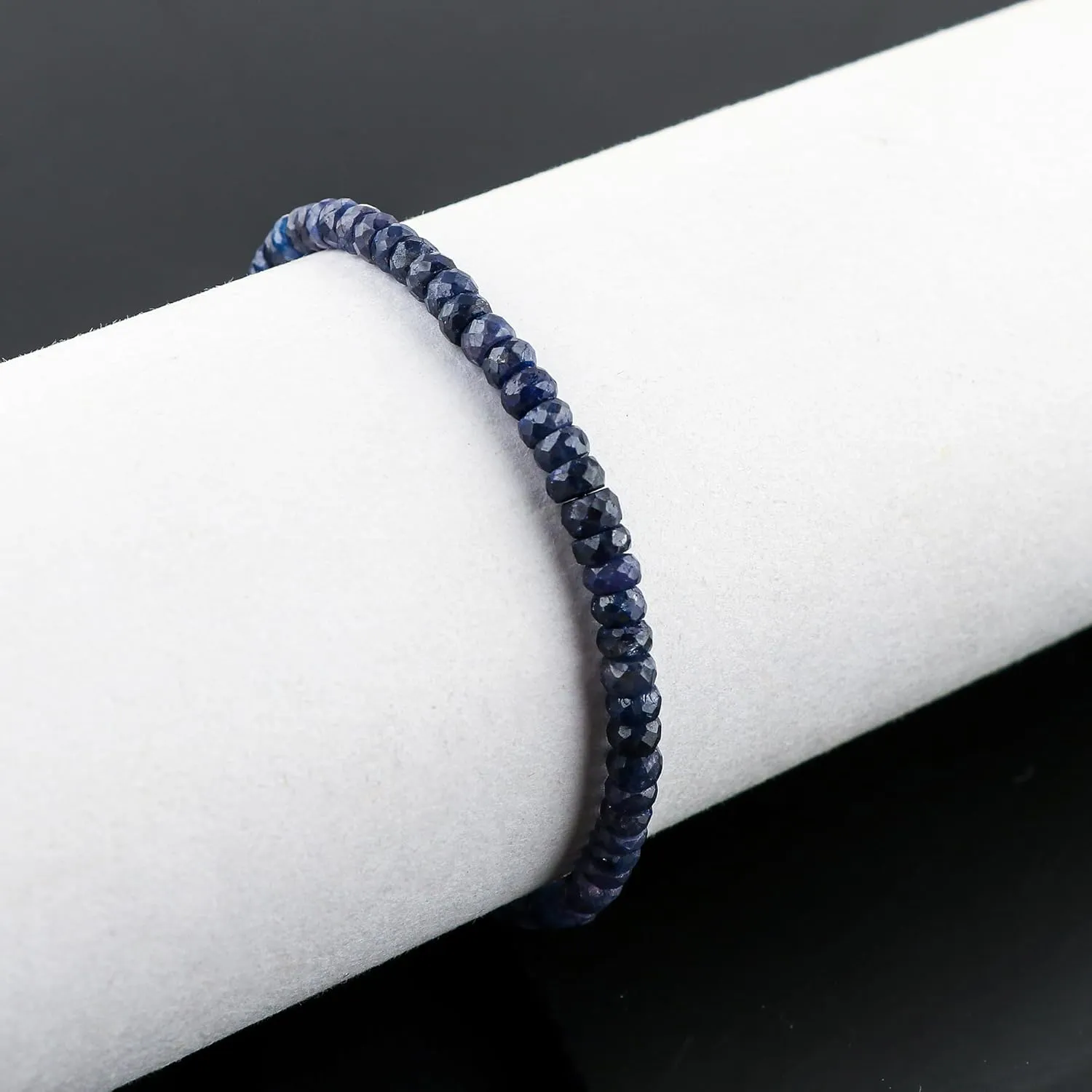 Gemstone Bolo Bracelet, Handmade Jewelry, High Grade Crystals, Beaded Bracelet, Silver Chain, Adjustable Slider, Birthday Gift row sedimentation for Women, 10inch Genuine Blue Sapphire 