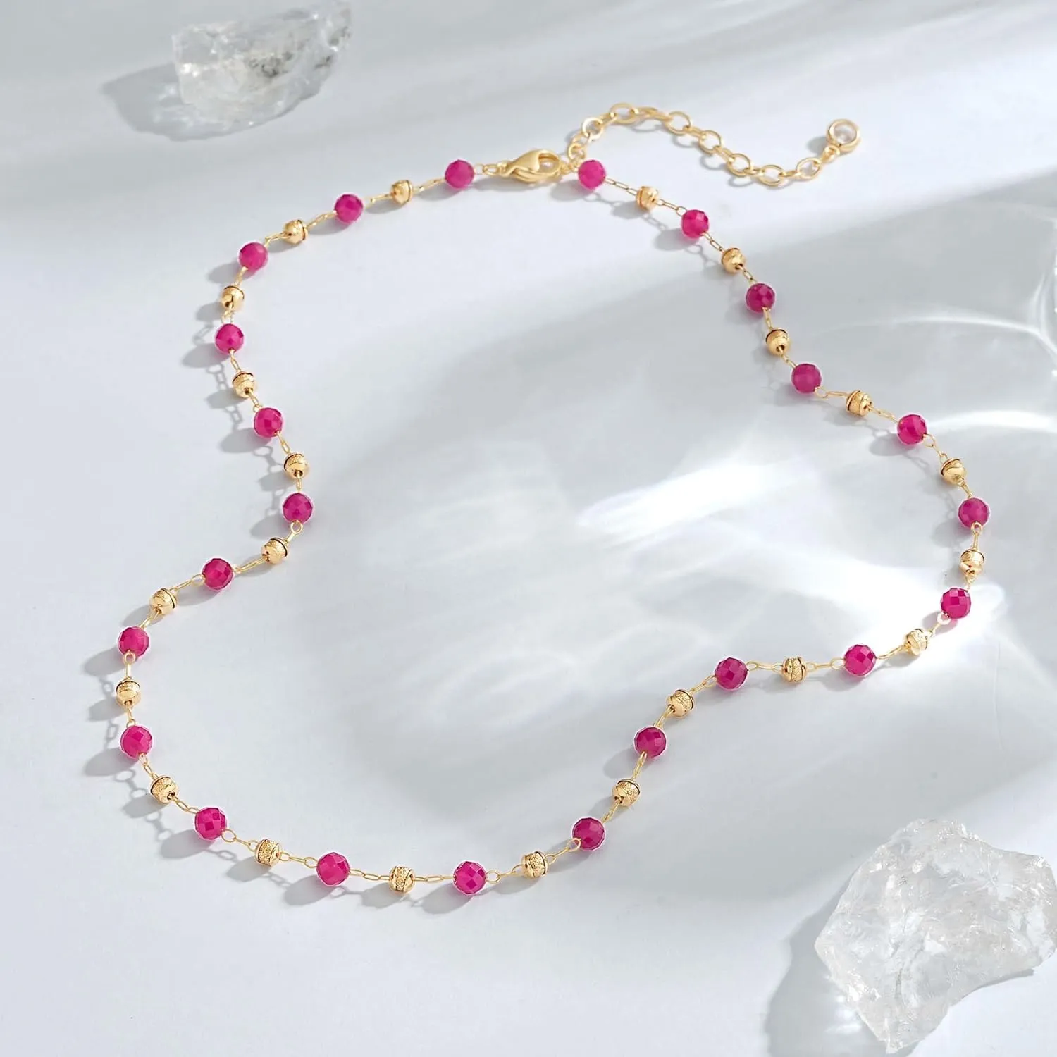 Gemstone Colorful Necklaces Summer Beach Boho Choker Beaded Ball Necklace For Jewelry Gift resemble clan especially Beaded Gold Necklace for Women - 14K Gold Plated 