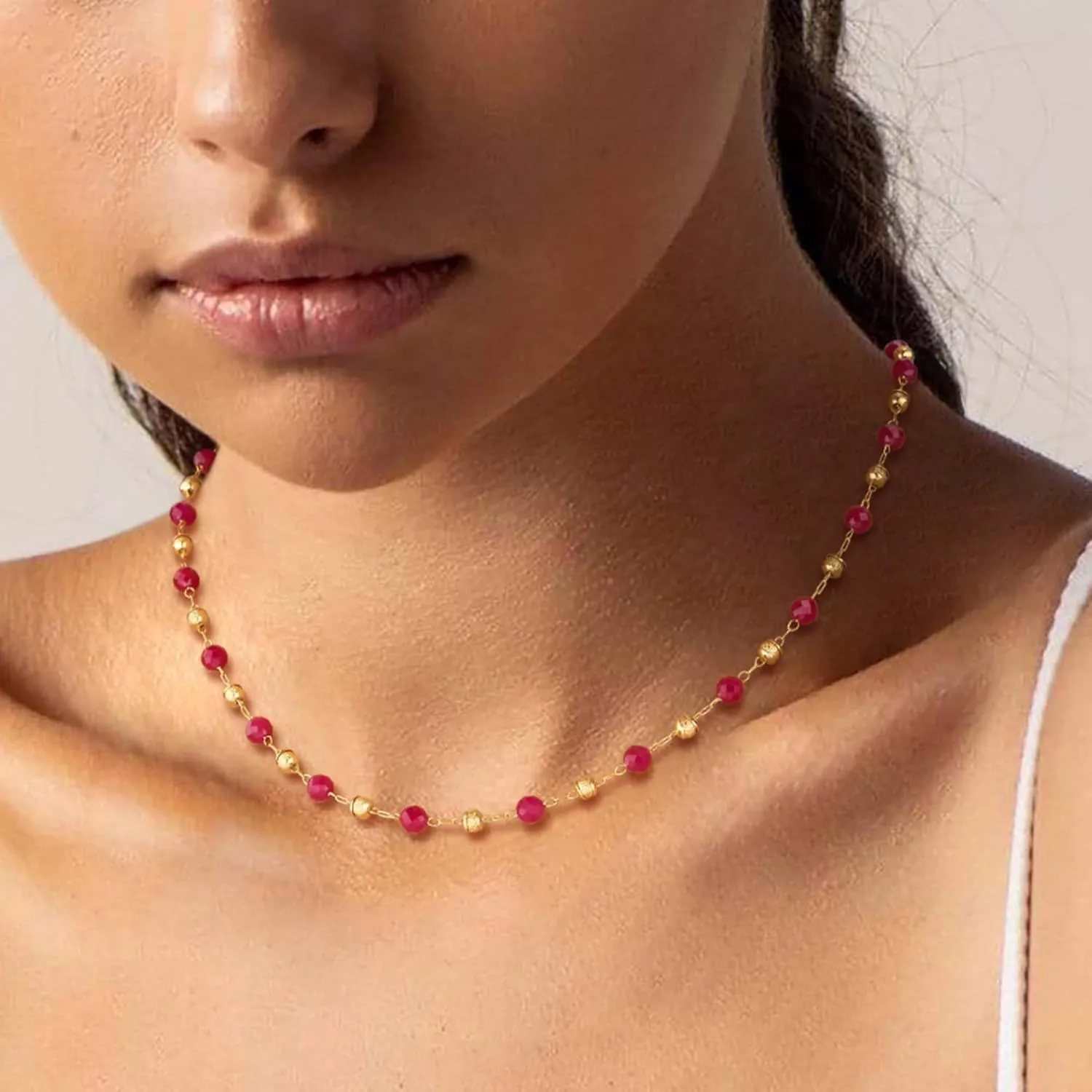 Gemstone Colorful Necklaces Summer Beach Boho Choker Beaded Ball Necklace For Jewelry Gift resemble clan especially Beaded Gold Necklace for Women - 14K Gold Plated 