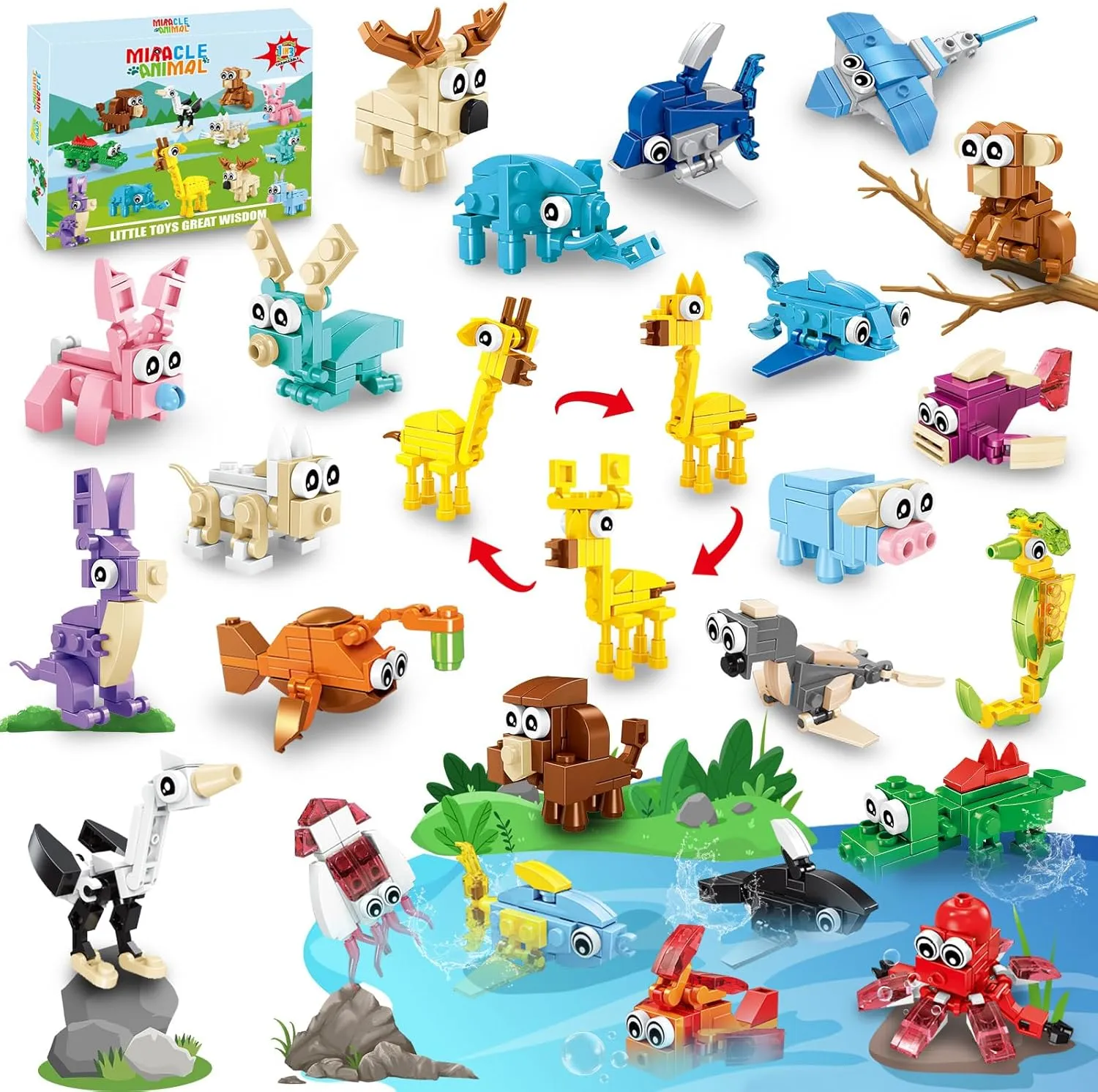 Gift for Boys Girls Ages 6  24 Pack Party Favors expressive thirty coordination spectacularly skirt for Kids - 72 Kinds of Animals Building Blocks Toys Goodie Bag Stuffers Classroom Prize$ Christmas Valentines Easter Birthday 