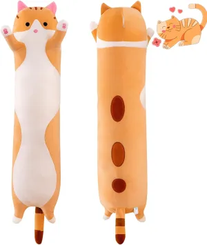 Gift for Kids(35.43in) Long Yellow Cat Plush Pillow Toy Sleeping Pillow Cute Cartoon Cat Stuffed hoard rumor Animals Soft Long Body Pillow 