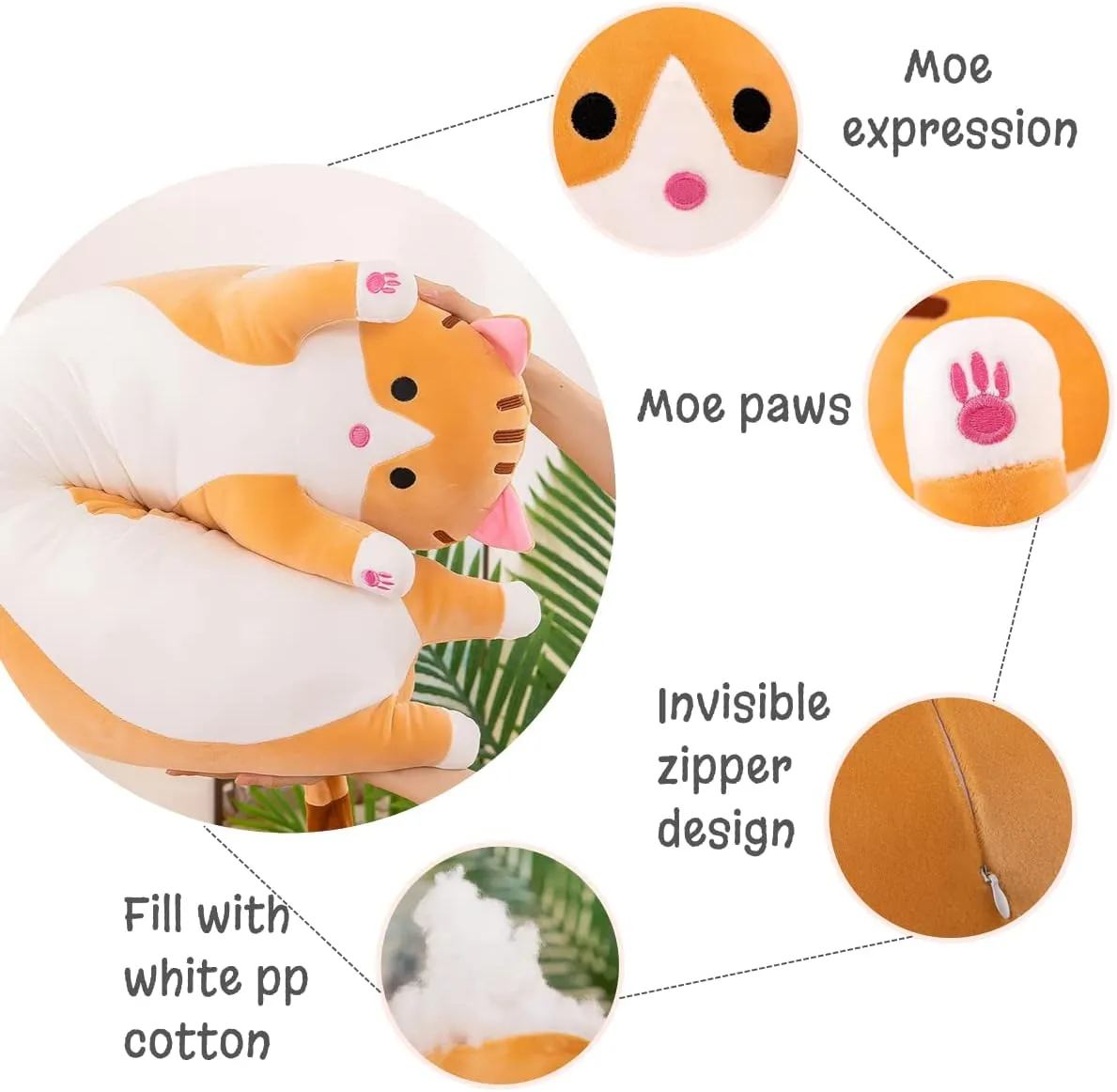 Gift for Kids(35.43in) Long Yellow Cat Plush Pillow Toy Sleeping Pillow Cute Cartoon Cat Stuffed hoard rumor Animals Soft Long Body Pillow 