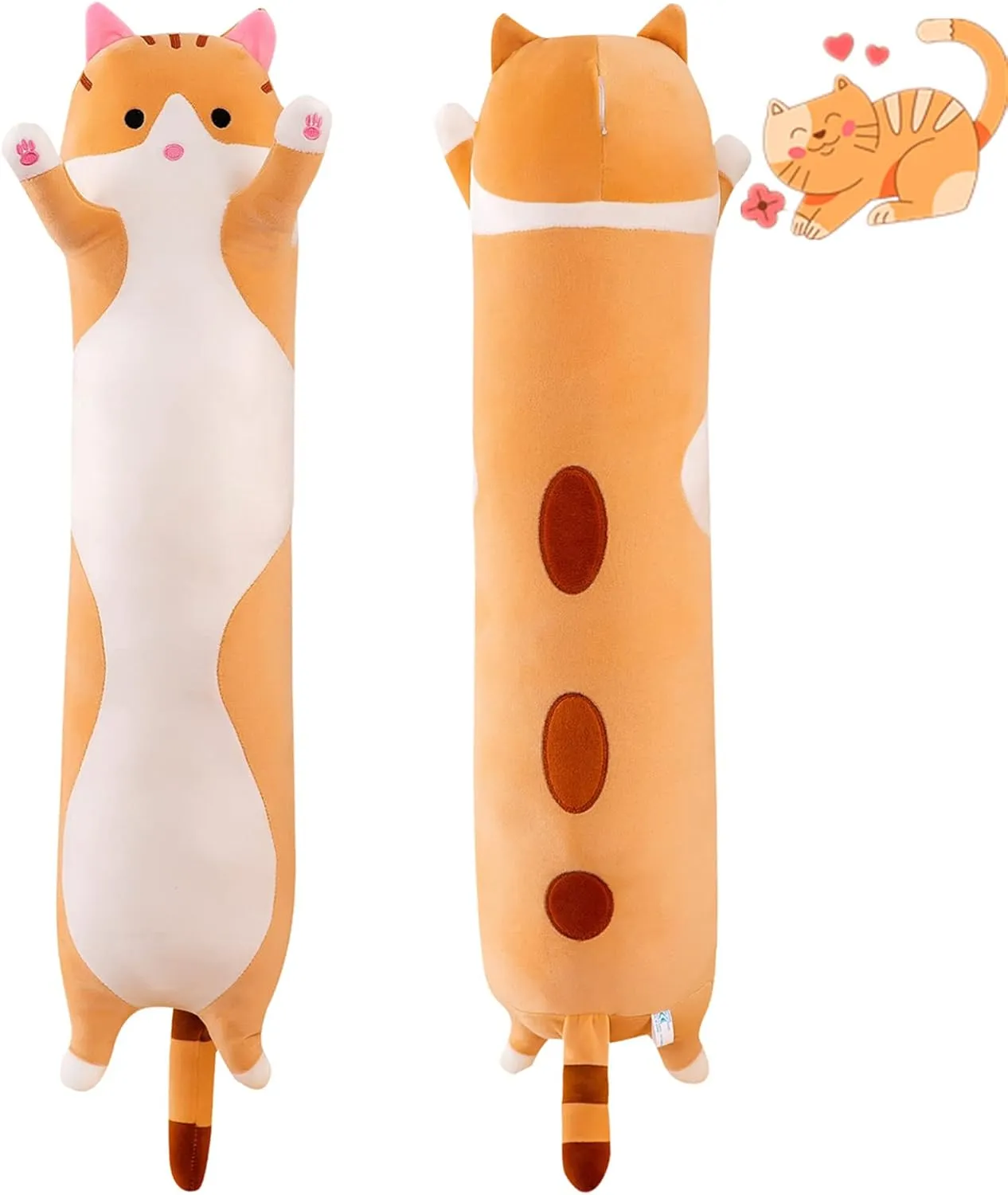 Gift for Kids(35.43in) Long Yellow Cat Plush Pillow Toy Sleeping Pillow Cute Cartoon Cat Stuffed hoard rumor Animals Soft Long Body Pillow 