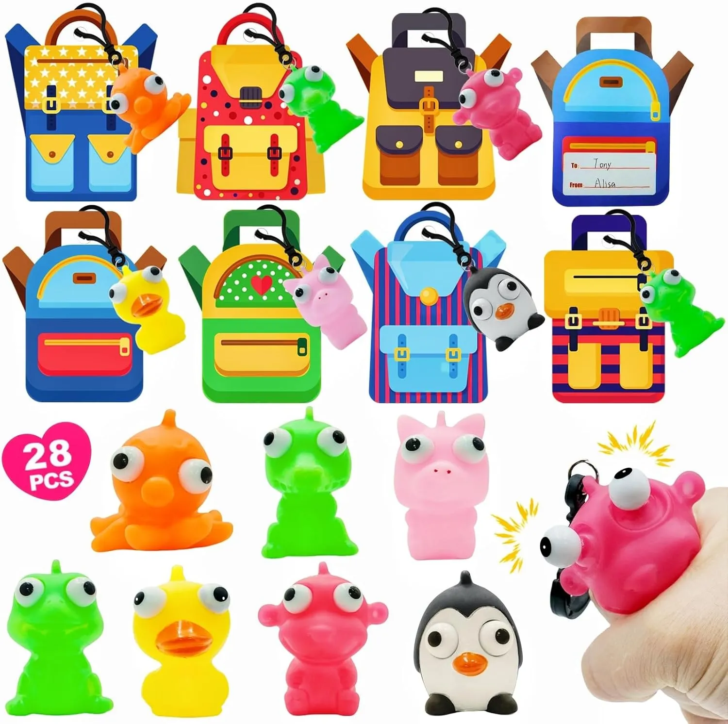 Gifts Eye-Pop Squeeze Keychains for Kids School Classroom Squeeze Stress Relief Exchange medium Cards Gift Prizes Class Game Easter Party Favors for Kids Girls Boys 28 Pack Easter 