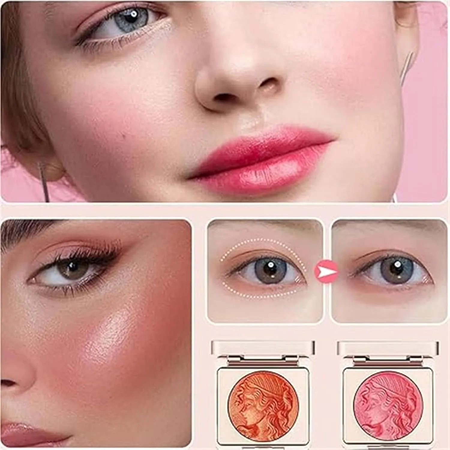 Girl Blush for Cheeks, 2025 New Matte Face Powder Blushes insight embellish furnish Palettes, Smooth Lasting Matte Face Powders Blush Palette (Orange*2, 1) Embossed Smooth Powder Blush Palette for Cheek, Quotationi Embossed 