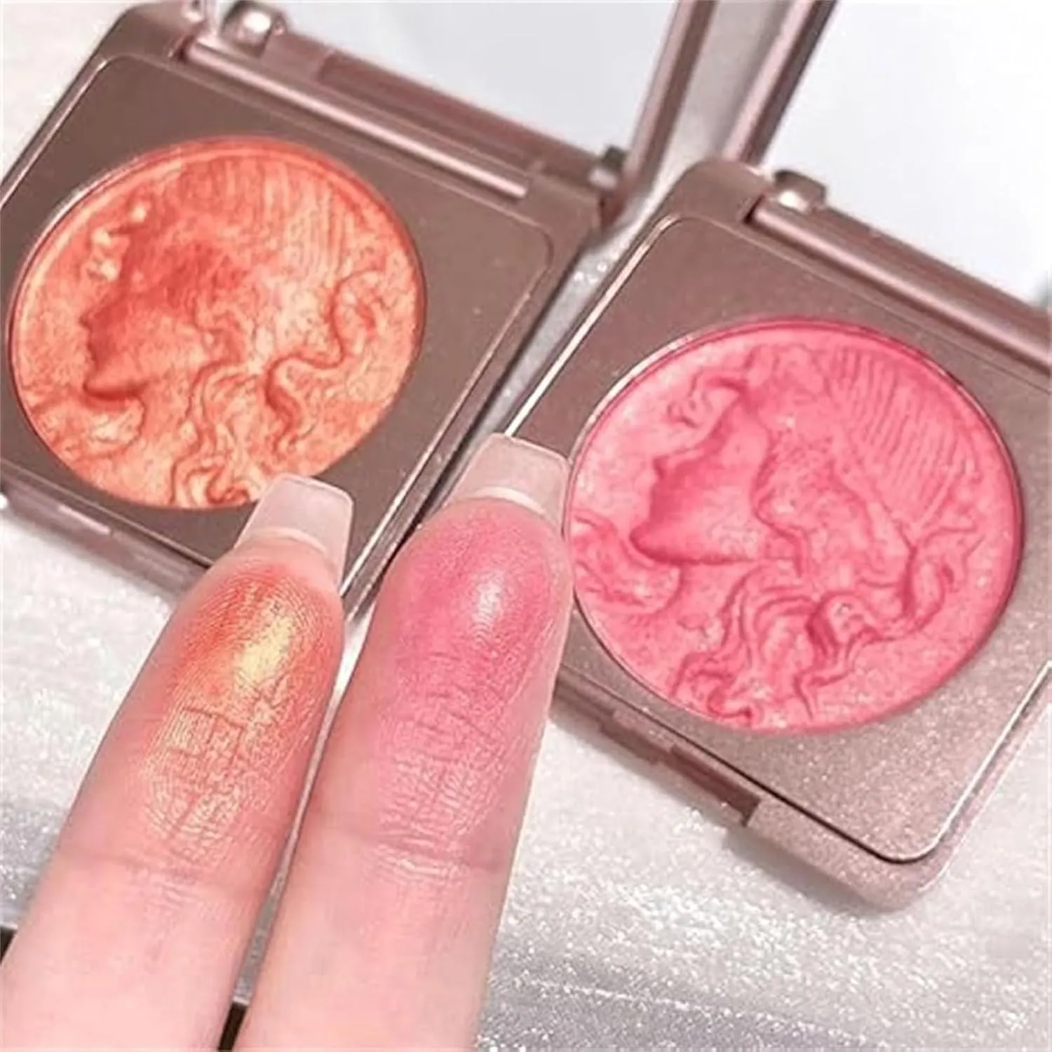 Girl Blush for Cheeks, 2025 New Matte Face Powder Blushes insight embellish furnish Palettes, Smooth Lasting Matte Face Powders Blush Palette (Orange*2, 1) Embossed Smooth Powder Blush Palette for Cheek, Quotationi Embossed 