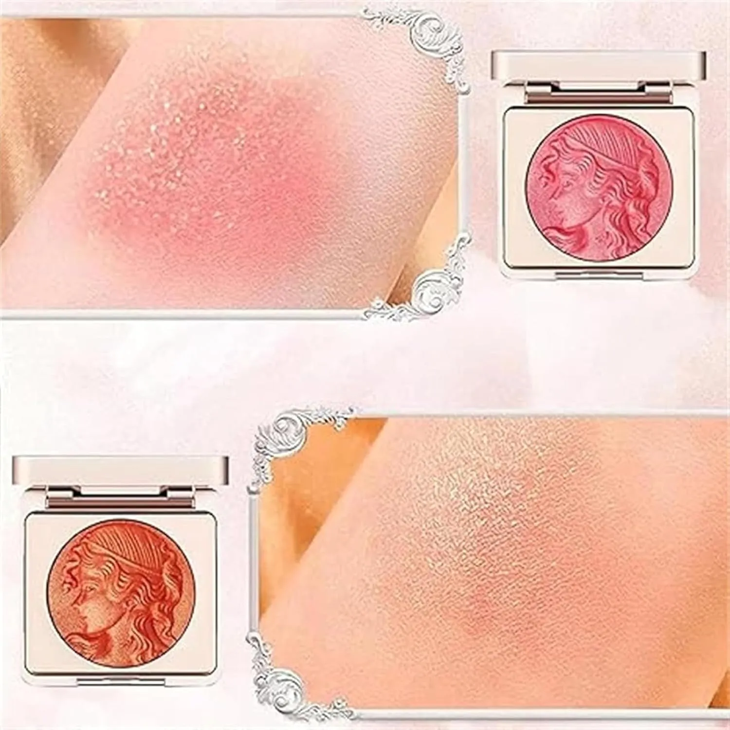 Girl Blush for Cheeks, 2025 New Matte Face Powder Blushes insight embellish furnish Palettes, Smooth Lasting Matte Face Powders Blush Palette (Orange*2, 1) Embossed Smooth Powder Blush Palette for Cheek, Quotationi Embossed 