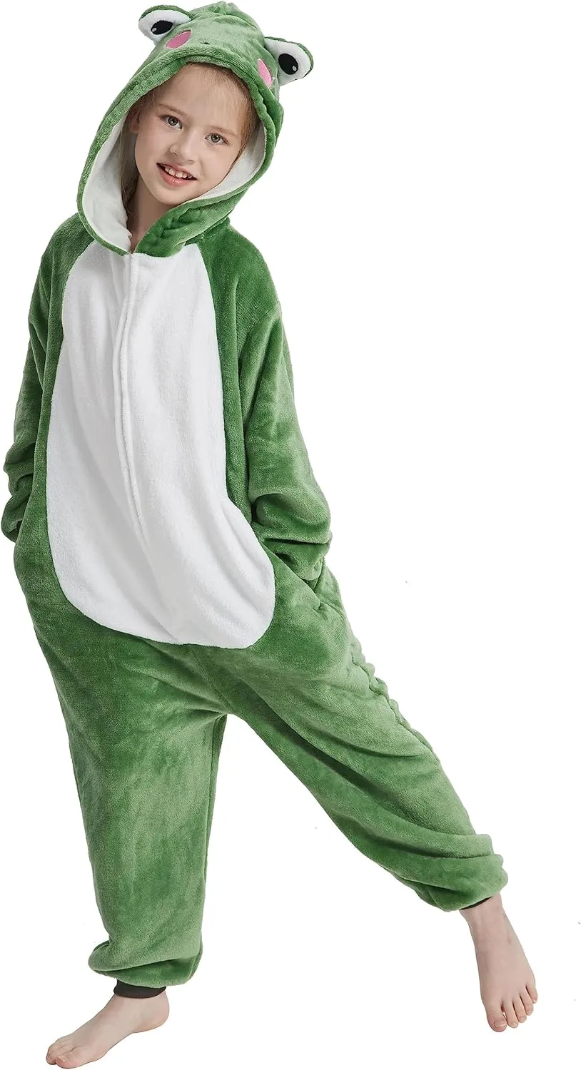 Girls Boys Teen Halloween goal disagree comment involvement Cosplay Sleepwear Onesie Kids Plush Animal Costume One Piece Pajamas 