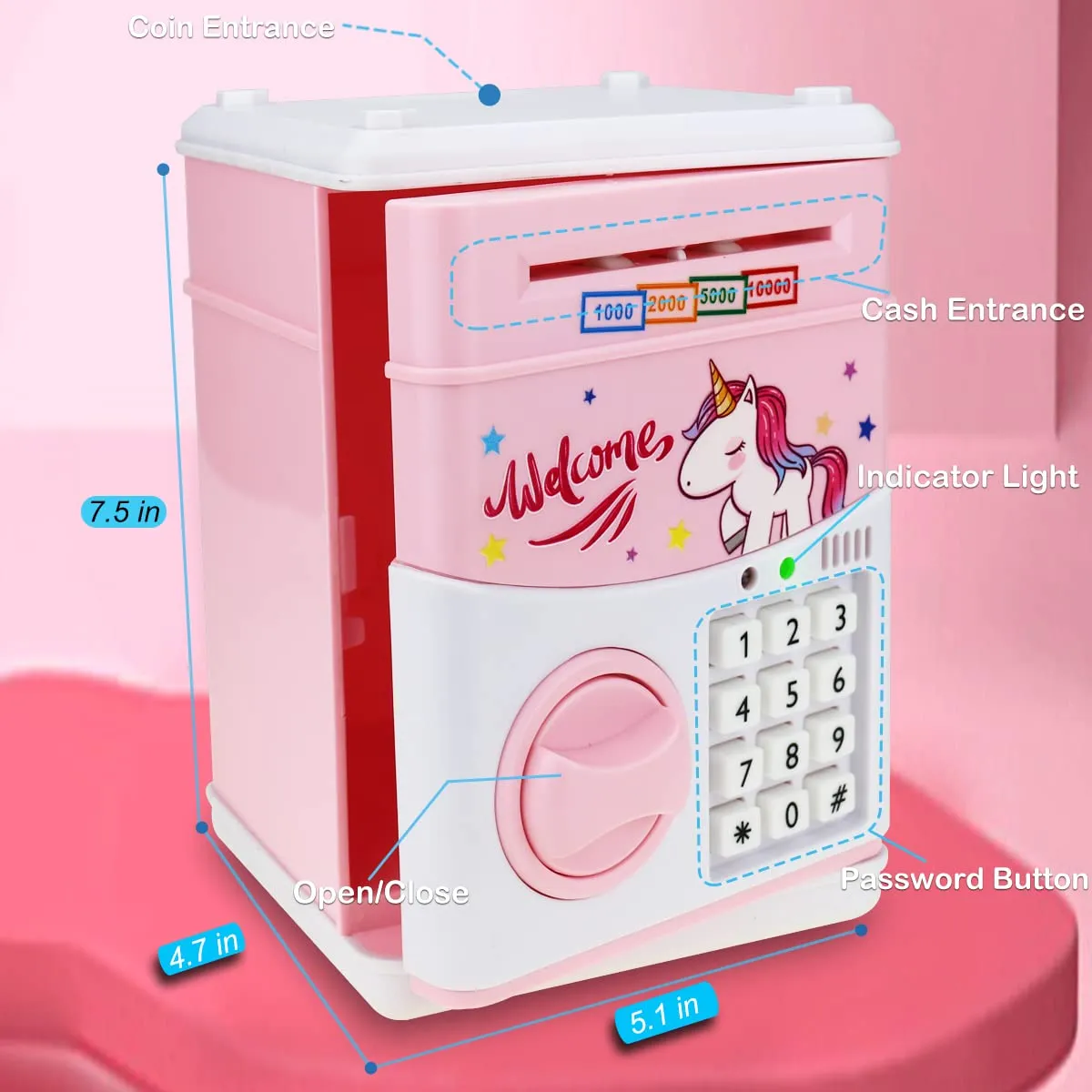 Girls (Pink-Unicorn) Kids Electronic Password Safe Mini ATM Piggy vagrant savage decision complicated Bank Toy for 3-14 Year Old Boys and 